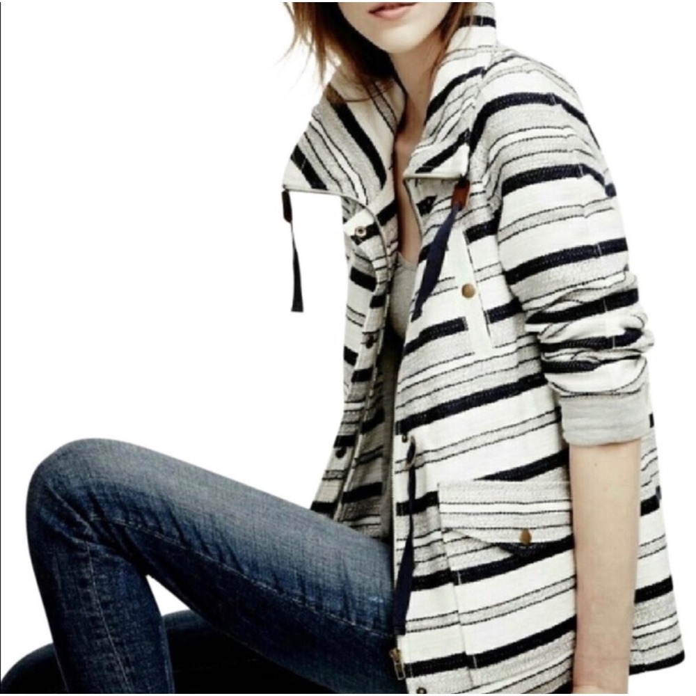 LOFT Nautical Breton Stripe Anorak Jacket Coastal Grandmother